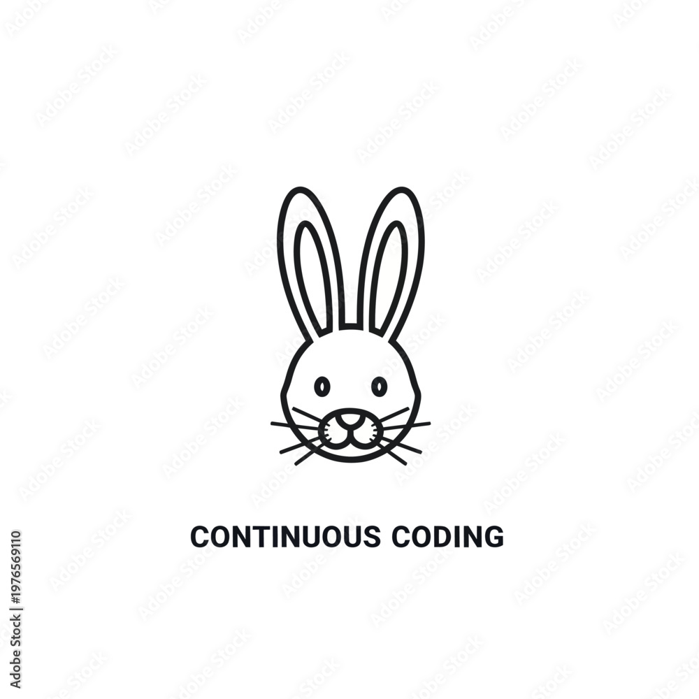 Fototapeta premium Minimalist Line Art of a Rabbit Head with the Text Continuous Coding.