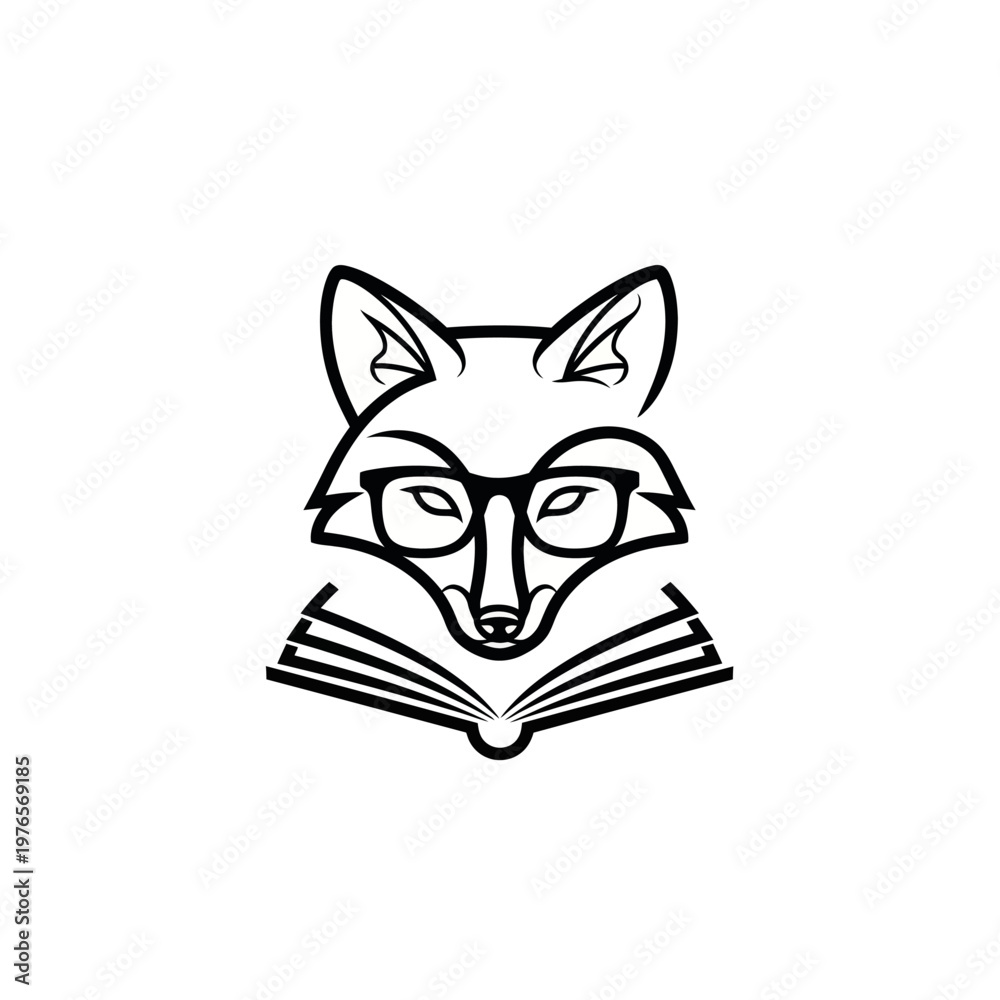Fototapeta premium Clever Fox Wearing Glasses Reading an Open Book Logo.
