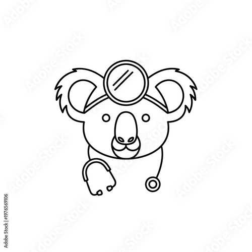 Cute Koala Doctor Wearing Stethoscope and Head Mirror.