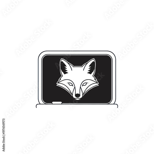 Clever Fox Face on Digital Blackboard Icon.