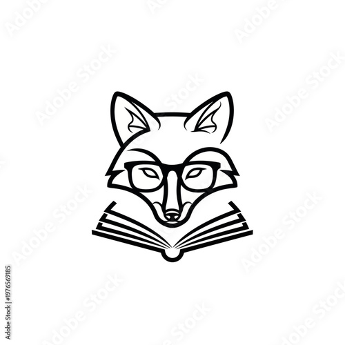 Clever Fox Wearing Glasses Reading an Open Book Logo.
