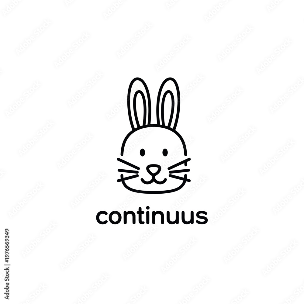 Fototapeta premium Minimalist line art logo of a cute bunny face with the word continuus.