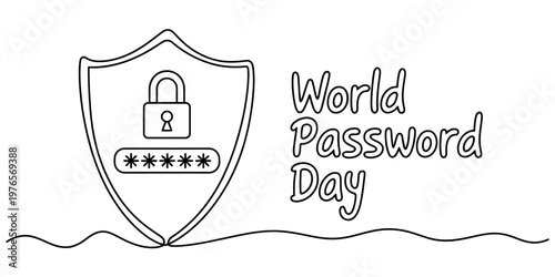 A simple black and white line art illustration representing the annual world password day event. Vector, illustration