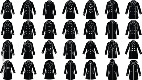 Coat silhouette illustration, fashion outerwear vector, stylish jacket design, winter clothing artwork, tailored coat graphic, trendy apparel symbol