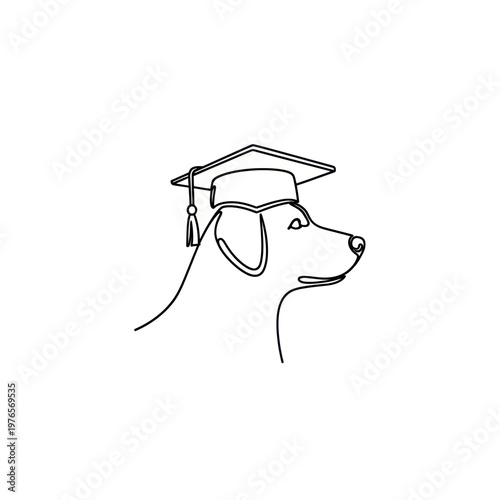 Minimalist Line Art of a Dog Wearing a Graduation Cap.