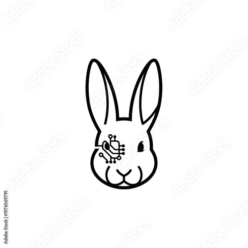 Cybernetic Rabbit Head with Integrated Circuitry.