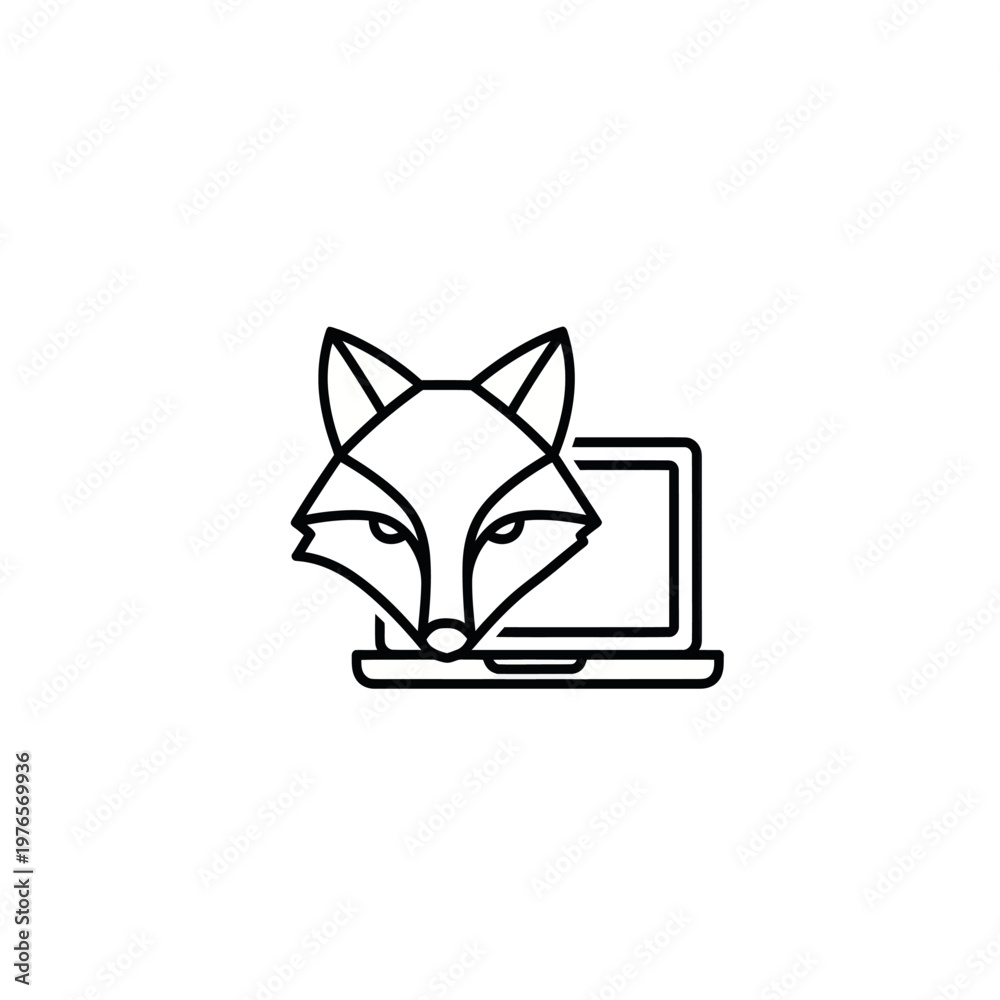 Fototapeta premium Fox Head Emerging from Laptop Screen Icon.