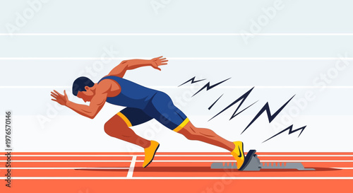 Athlete Sprinting from Starting Blocks on Track - Dynamic Motion Illustration