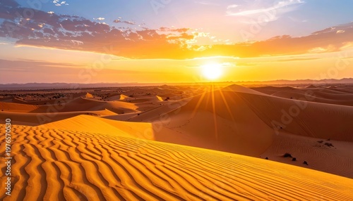 Golden hour serenity over vast dunes