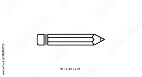 Simple line drawing of a pencil with eraser on white background, vector icon