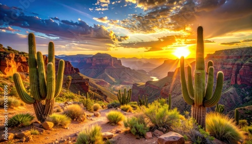 Golden light illuminates the majestic canyon landscape