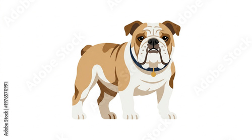 British Bulldog Standing Isolated on White Background Vector Illustratio