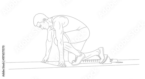 Athlete at Starting Blocks Ready to Sprint, Track and Field Runner