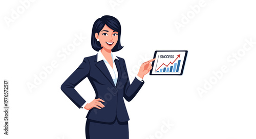 Businesswoman holding digital tablet with financial data and graph