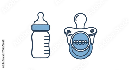 Vector illustration of baby bottle and pacifier icon set on transparence background