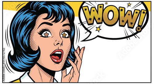 Pop art woman with surprised expression talking on mobile phone