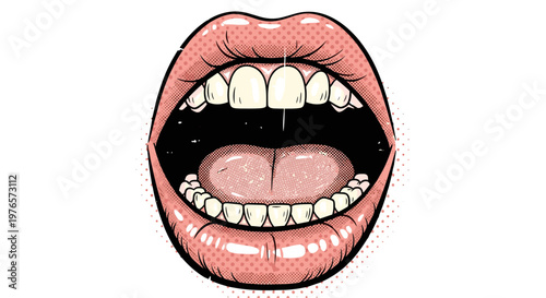 Closeup of open mouth with teeth and tongue showing in expressive pose