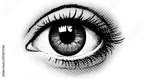 Closeup of human eye with detailed eyelashes and iris features