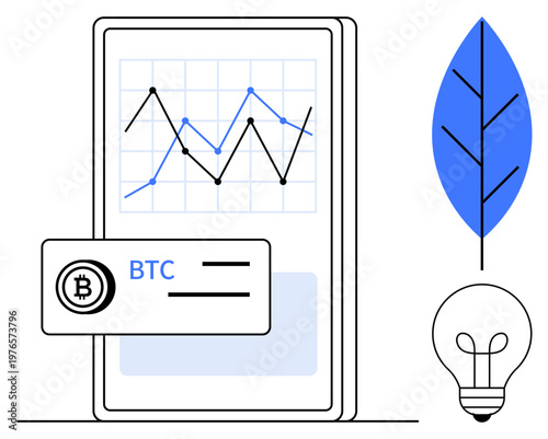 Bitcoin trading. Bitcoin chart on a smartphone screen cryptocurrency trends. Bitcoin trading connects fintech innovation with digital currency growth. For finance, apps, investments, tech, eco ideas