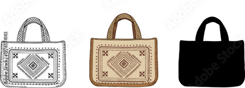Ethnic Embroidered Tote Bag with Traditional Geometric Patterns