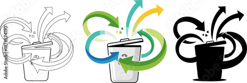 Waste Recycling Management Concept with Arrows and Trash Bin