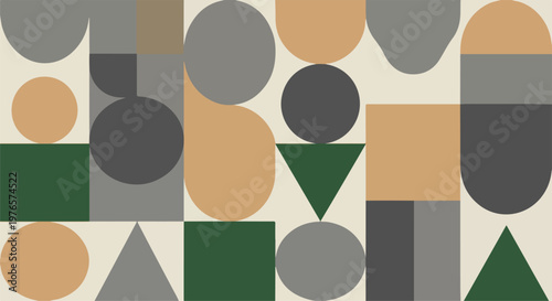 Abstract geometric shapes, circles, squares, triangles, and curves