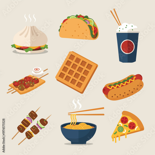 A vibrant illustration showcasing various delicious international foods