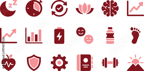 A versatile collection of health, fitness, and wellness digital icons designed in a modern two-tone color palette.