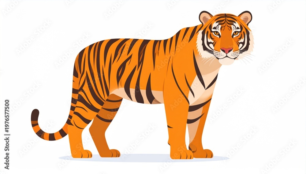 Obraz premium A large tiger, depicted in a vector graphic, stands tall with orange and black stripes