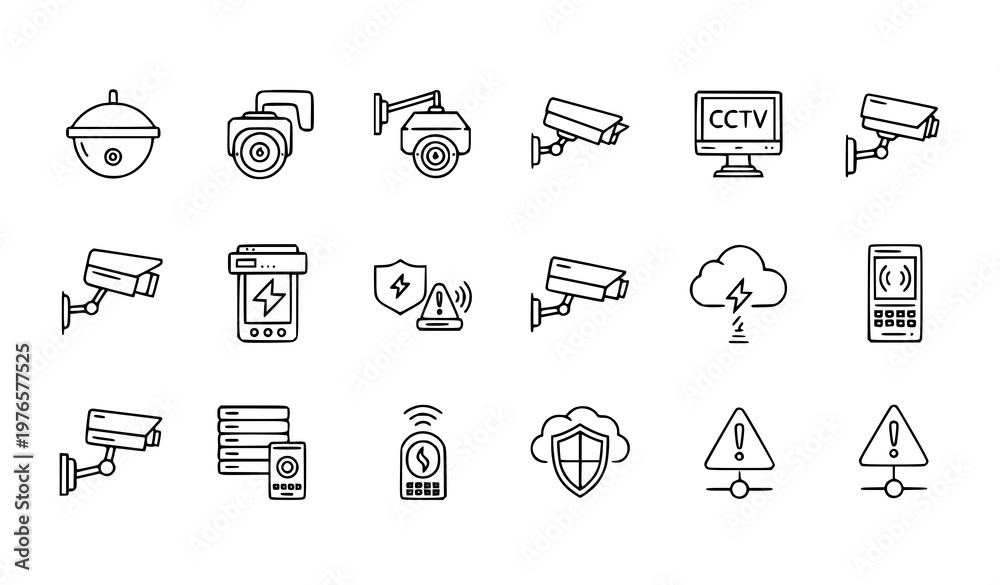 Fototapeta premium Premium CCTV surveillance line icon set security camera outline vector symbols