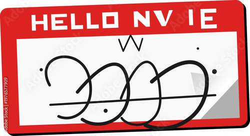 Hand-drawn red hello name sticker with black marker graffiti tag design urban street art illustration