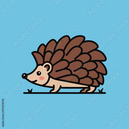 Adorable hedgehog illustration with a smiling face on a bright blue background
