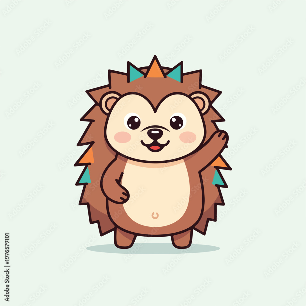 Fototapeta premium Adorable hedgehog illustration with friendly expression, waving hello