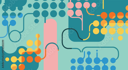 Tablou pe pânză An abstract design featuring interconnected colorful circles and lines