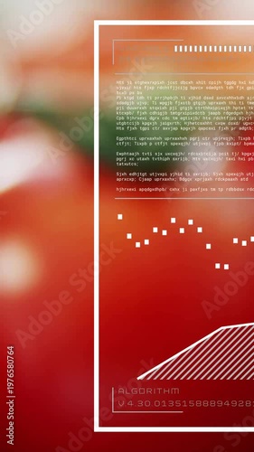 Vertical video: Cam pulling back, shifting focus over tomato in agritech scan, HUD scanning quality