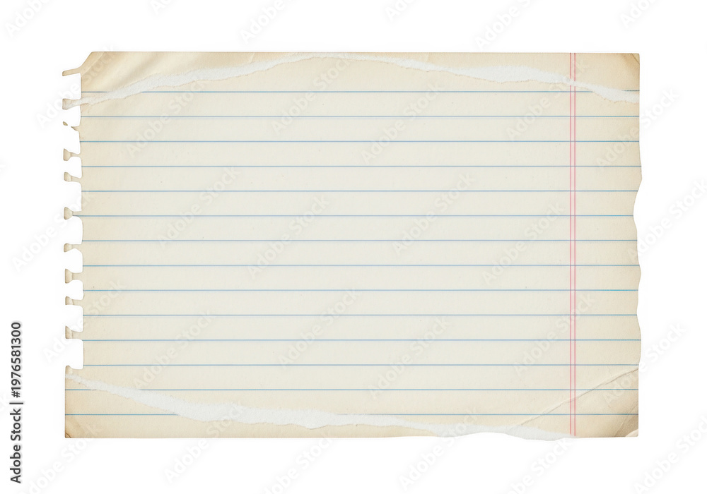 Naklejka premium A lined sheet of blank paper with a horizontal blue guideline. isolated on transparent background