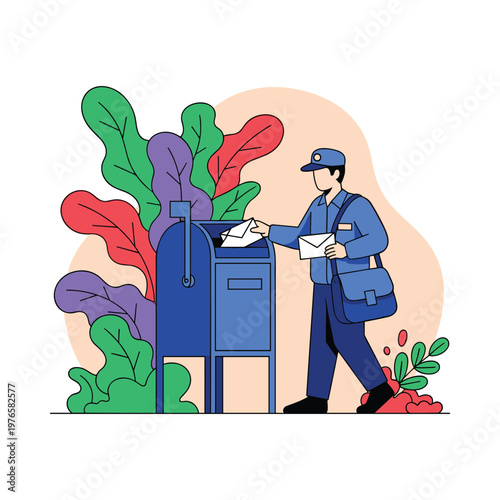 mailman putting letter in mailbox isolated on transparent background
