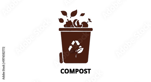 Vector illustration of compost bin icon with organic waste and recycling symbol on transparence background