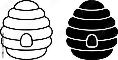 Beehive minimalist icon, outline and silhouette, for nature theme design, isolated on transparent background