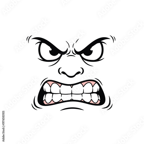 Angry cartoon face expression with gritted teeth.