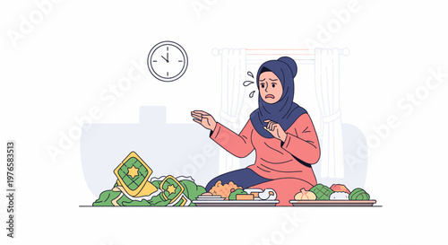 Woman in hijab counting cash at table.