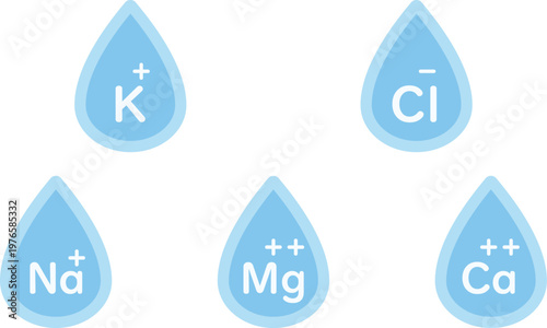 Electrolyte Icons Set (Sodium, Potassium, Calcium, Magnesium, Chloride)