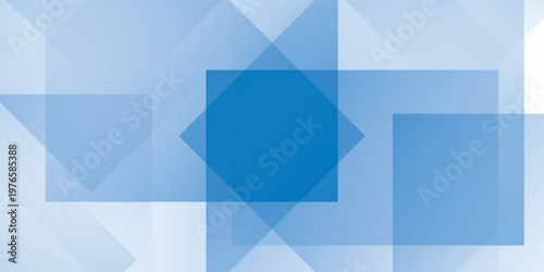 Abstract geometric background with overlapping blue squares and triangles creating a modern, translucent pattern.