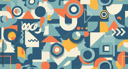 Abstract, colorful, geometrical shapes layered for a pleasing visual pattern