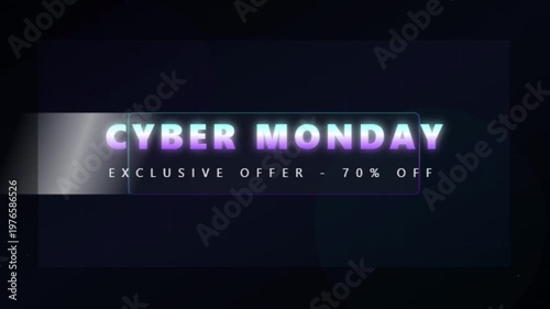 Cyber Monday Sale Neon Banner Motion Graphic Exclusive Seventy Percent Off Discount Background For Retail Marketing