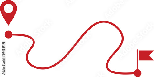 red location pin with winding route path icon for travel and navigation