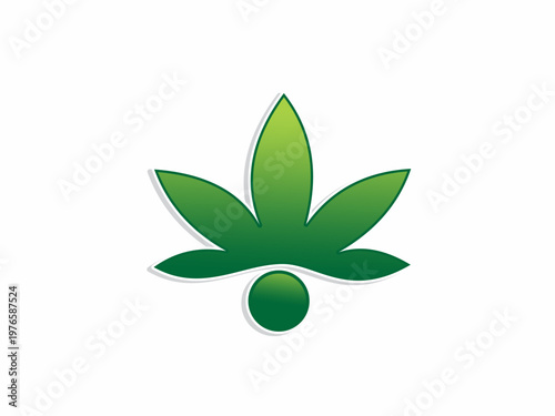 Modern Green Leaf Logo Icon with Circular Base Design for Holistic Health Medical Marijuana and Natural Wellness Brands