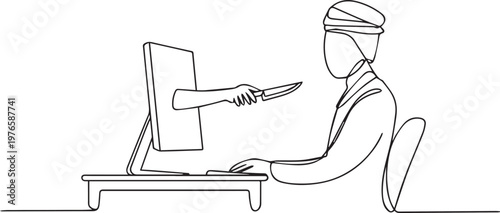 Cyber Attack Concept Hacker Threat Knife From Computer Online Security Risk Illustration
