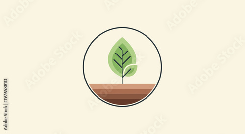 Leaf Symbol in Circle with Soil and Simple Background Design.