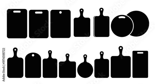 Diverse array of kitchen cutting board silhouettes and shapes for culinary tasks
